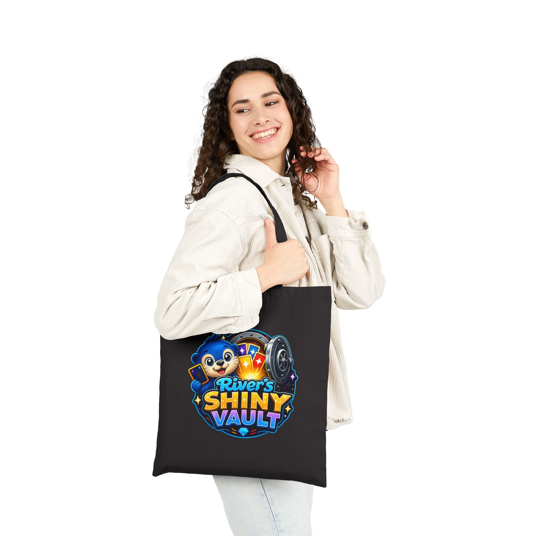 Fun River’s Shiny Vault Canvas Tote Bag — Cute Mascot Grocery/Book Bag