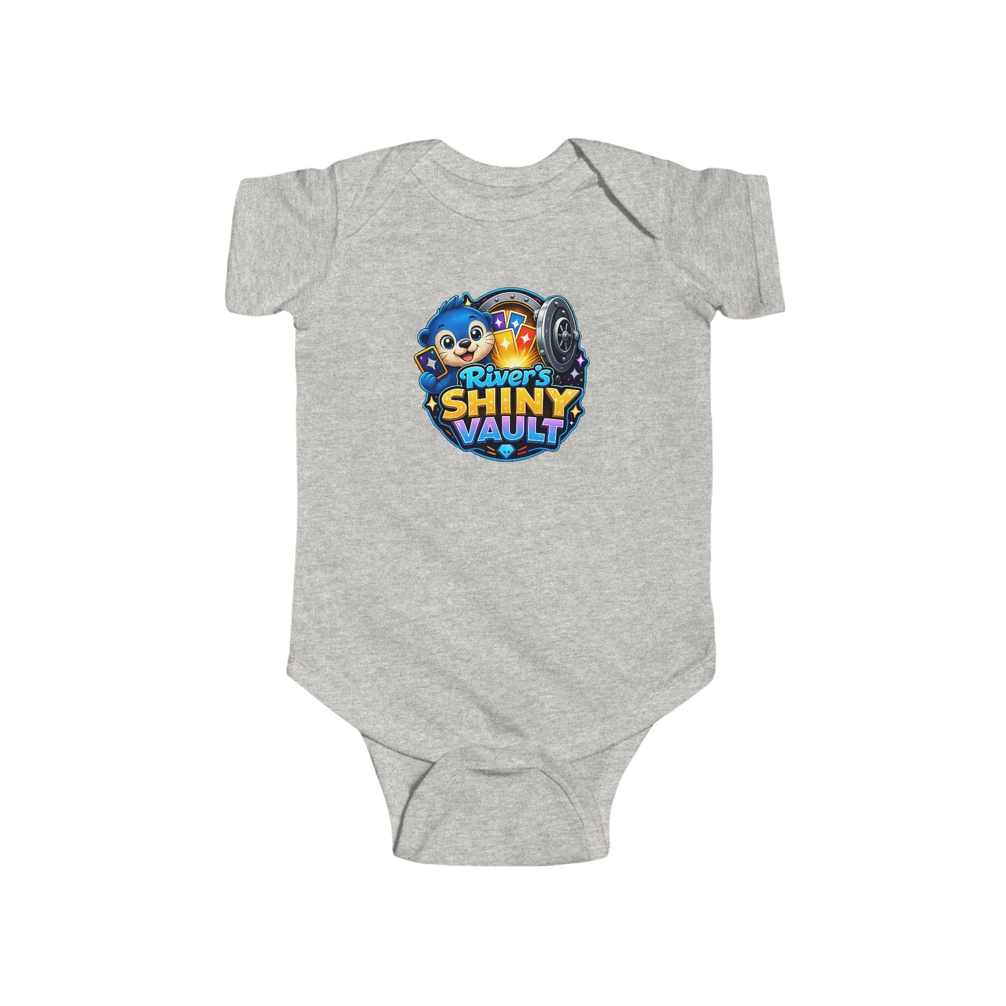 Young Infant Bodysuit — "River's Shiny Vault" Cute Cartoon Treasure Graphic
