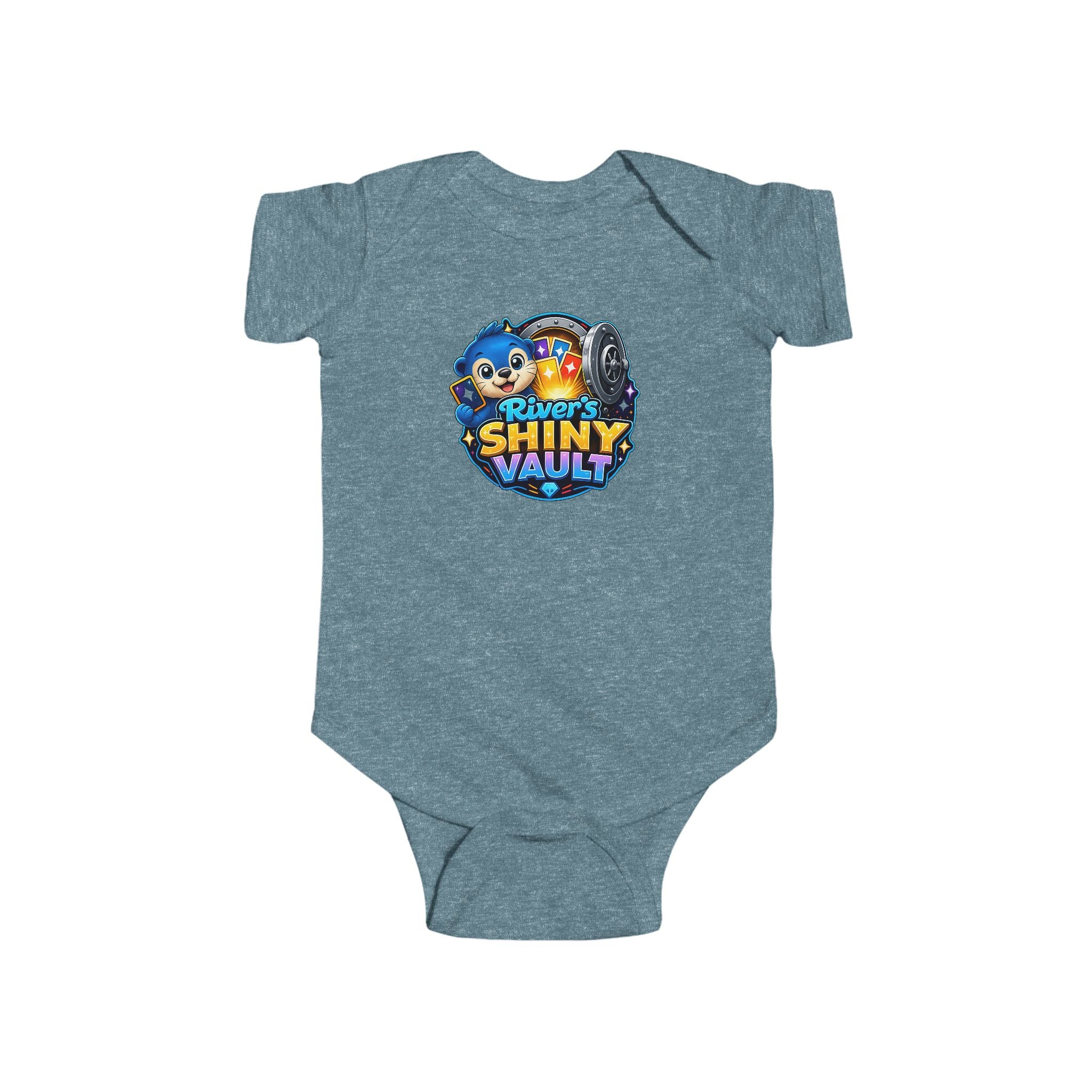 Young Infant Bodysuit — "River's Shiny Vault" Cute Cartoon Treasure Graphic