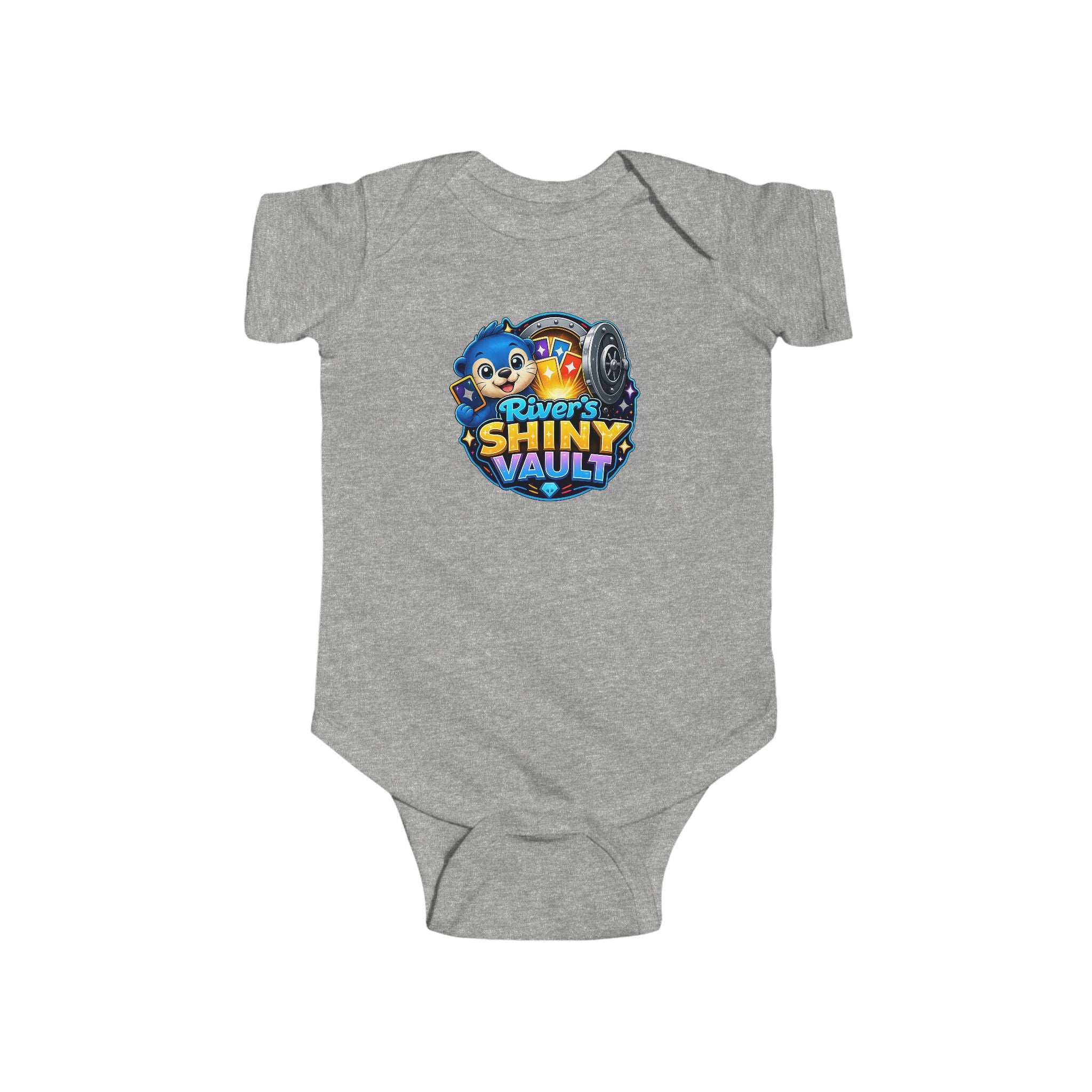 Young Infant Bodysuit — "River's Shiny Vault" Cute Cartoon Treasure Graphic