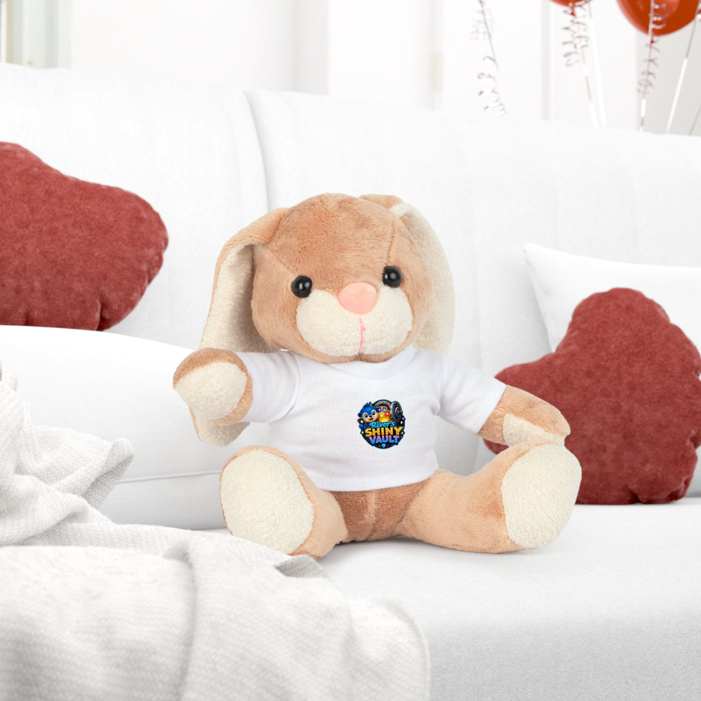 Fun River's Shiny Vault - Bear Plush with 'Toy' Cartoon T‑Shirt — Cute Gift for Kids & Collectors
