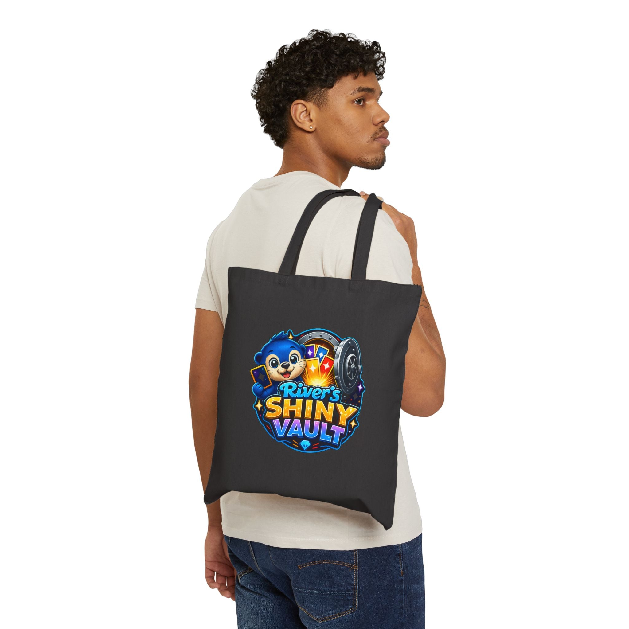 Fun River’s Shiny Vault Canvas Tote Bag — Cute Mascot Grocery/Book Bag