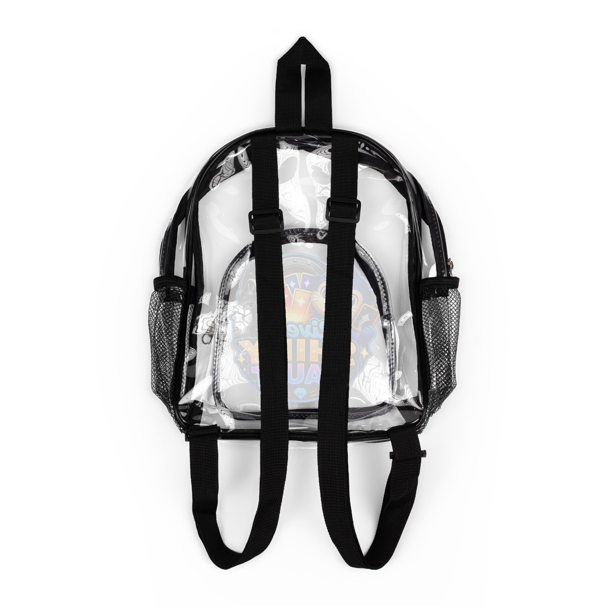 Fun Clear Stadium Backpack — River's Shiny Vault Logo Clear School Backpack