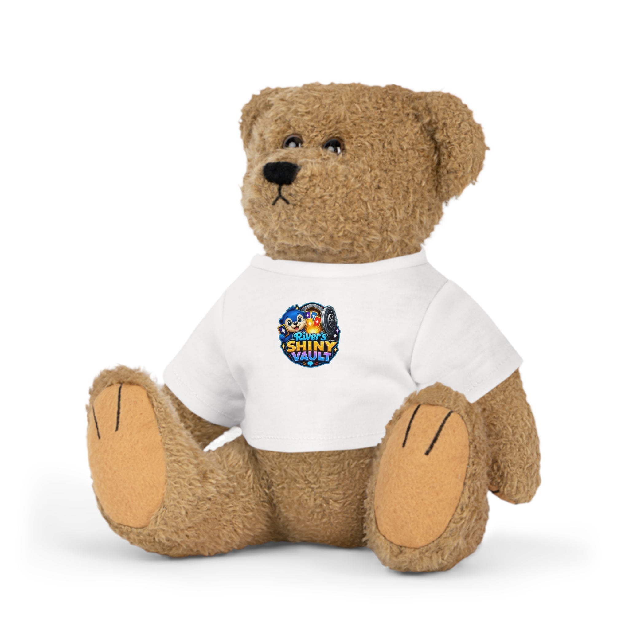 Fun River's Shiny Vault - Bear Plush with 'Toy' Cartoon T‑Shirt — Cute Gift for Kids & Collectors