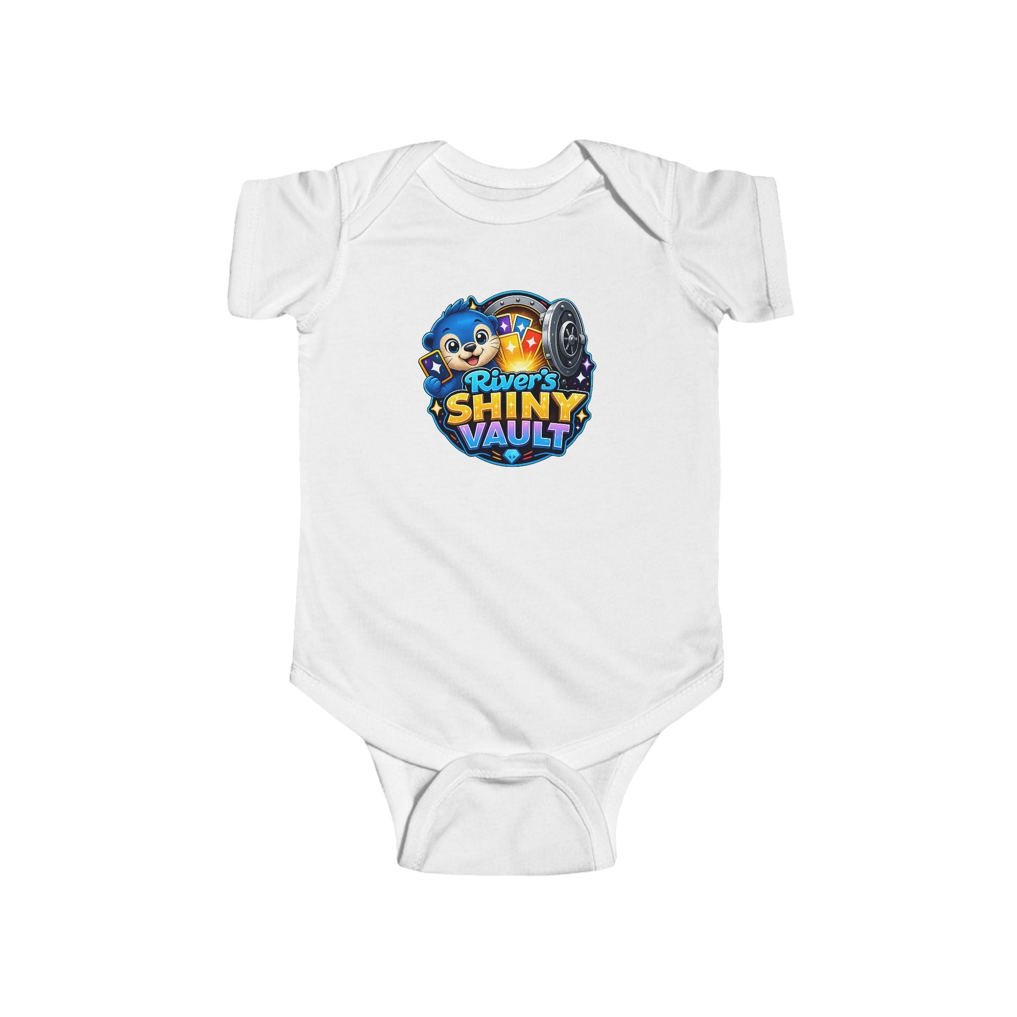 Young Infant Bodysuit — "River's Shiny Vault" Cute Cartoon Treasure Graphic