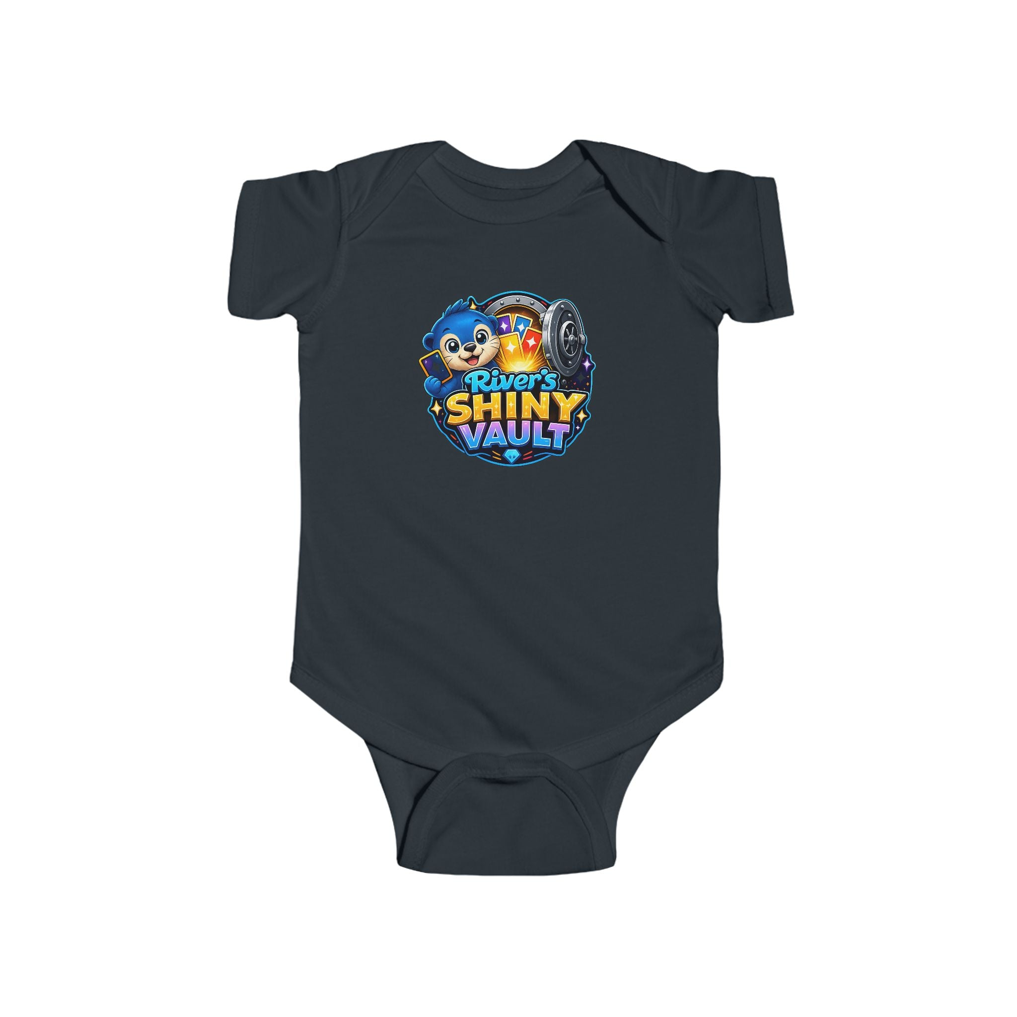 Young Infant Bodysuit — "River's Shiny Vault" Cute Cartoon Treasure Graphic