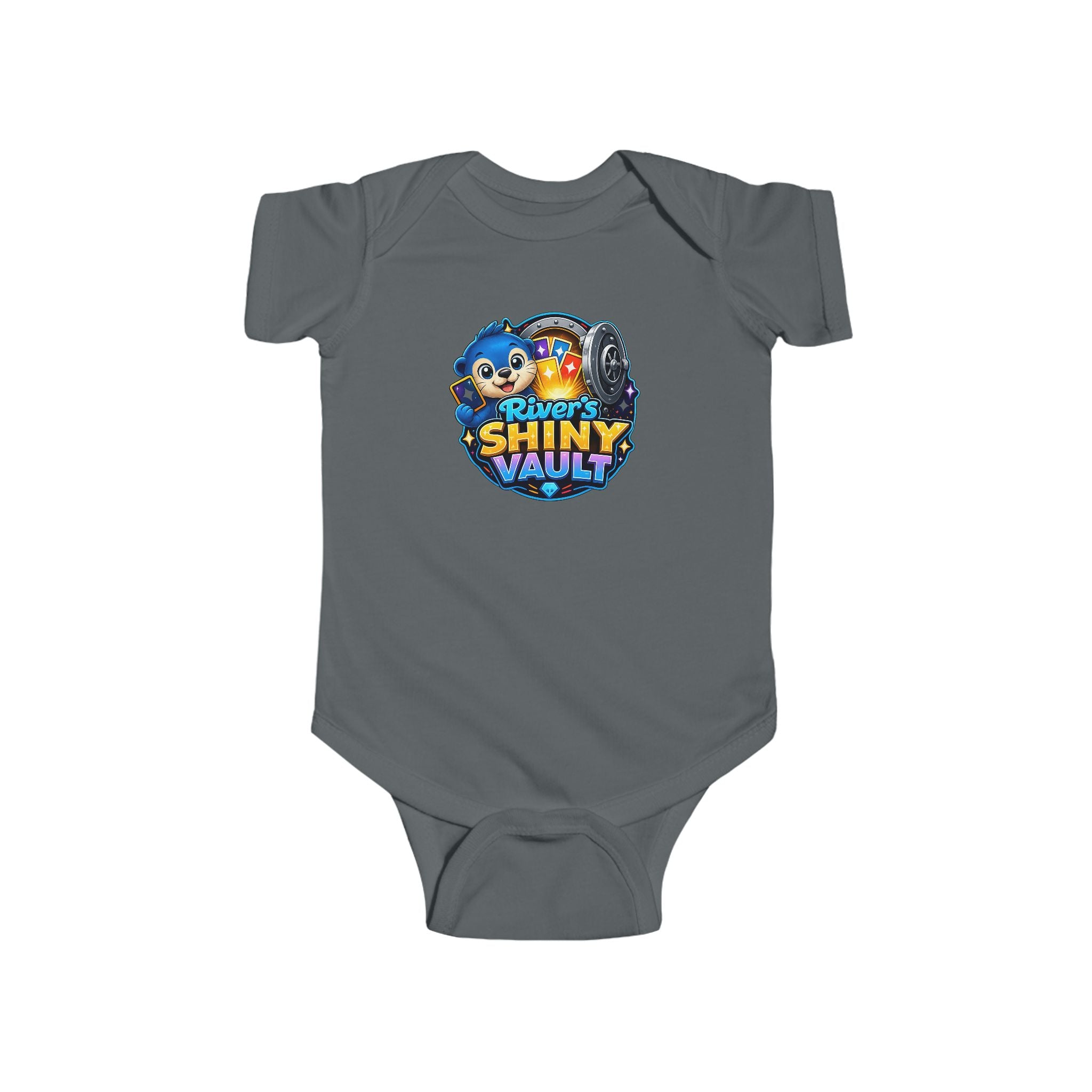 Young Infant Bodysuit — "River's Shiny Vault" Cute Cartoon Treasure Graphic