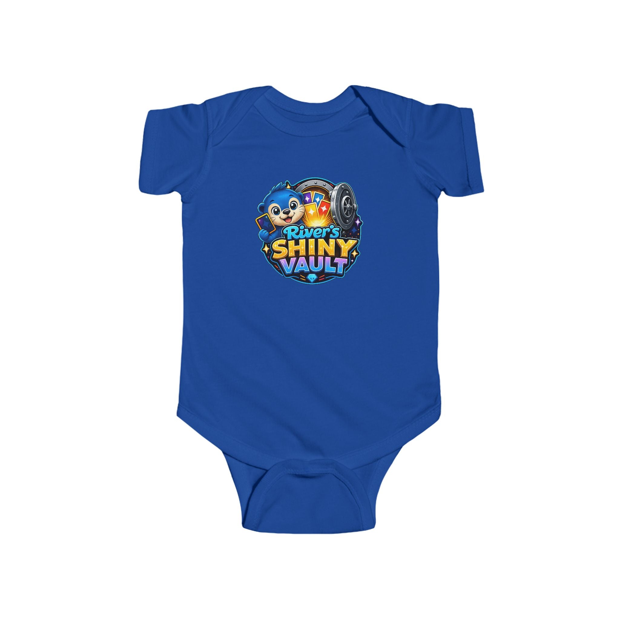 Young Infant Bodysuit — "River's Shiny Vault" Cute Cartoon Treasure Graphic