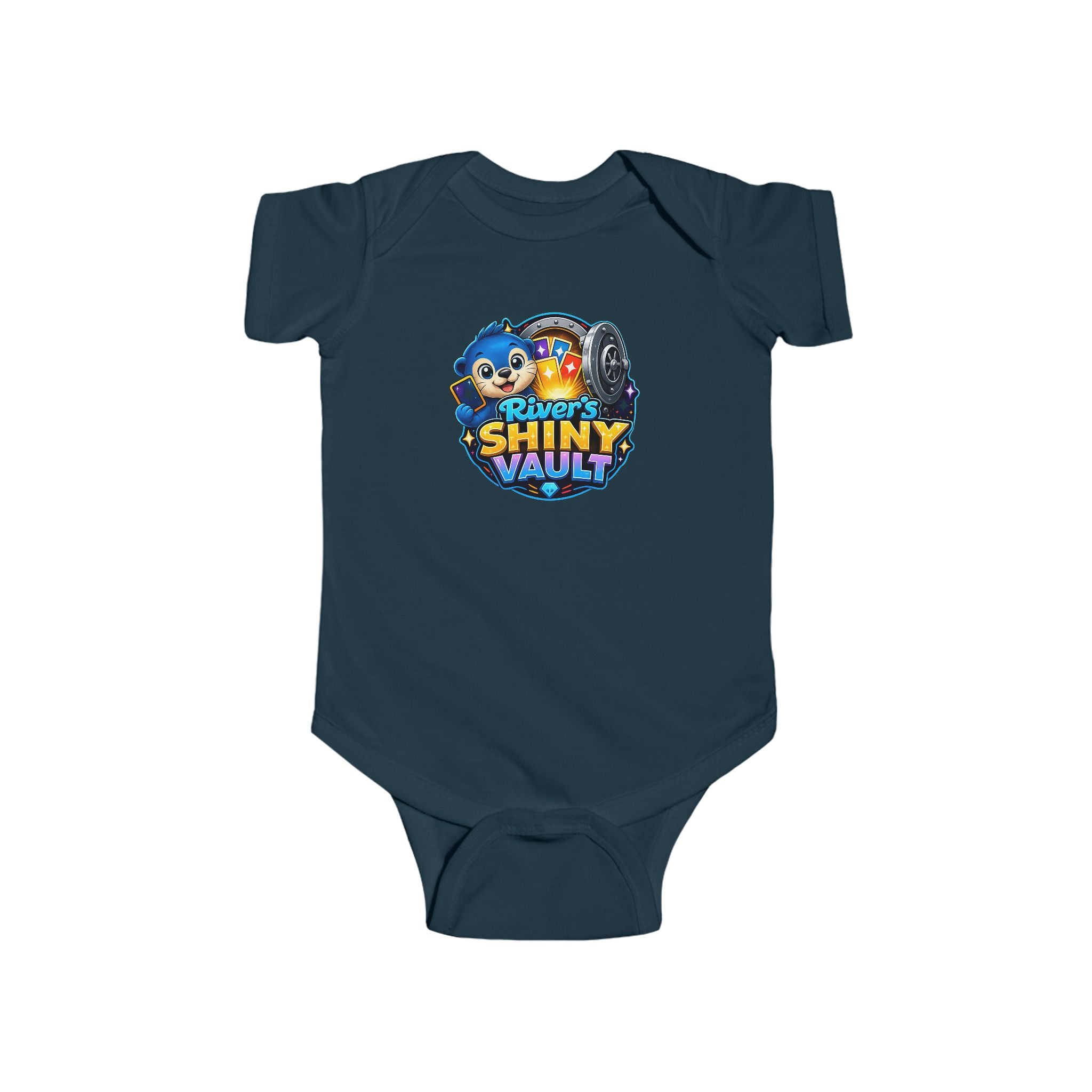 Young Infant Bodysuit — "River's Shiny Vault" Cute Cartoon Treasure Graphic