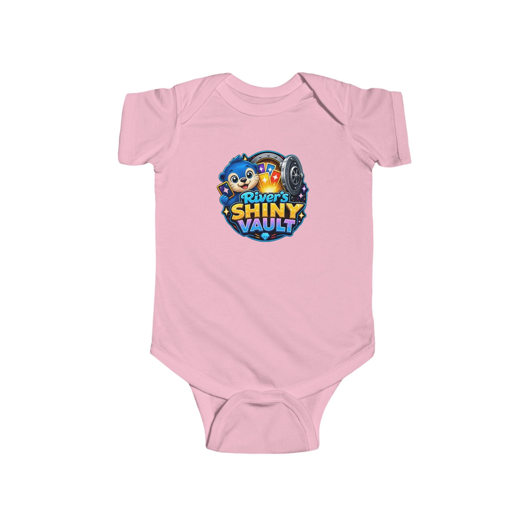 Young Infant Bodysuit — "River's Shiny Vault" Cute Cartoon Treasure Graphic