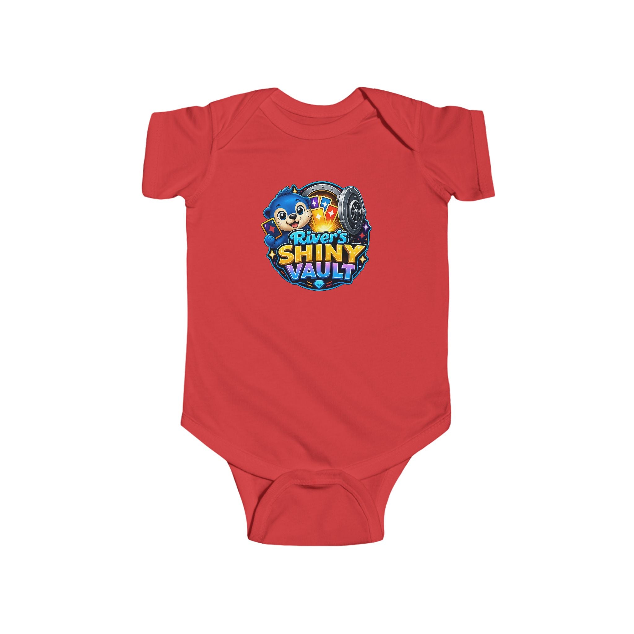 Young Infant Bodysuit — "River's Shiny Vault" Cute Cartoon Treasure Graphic