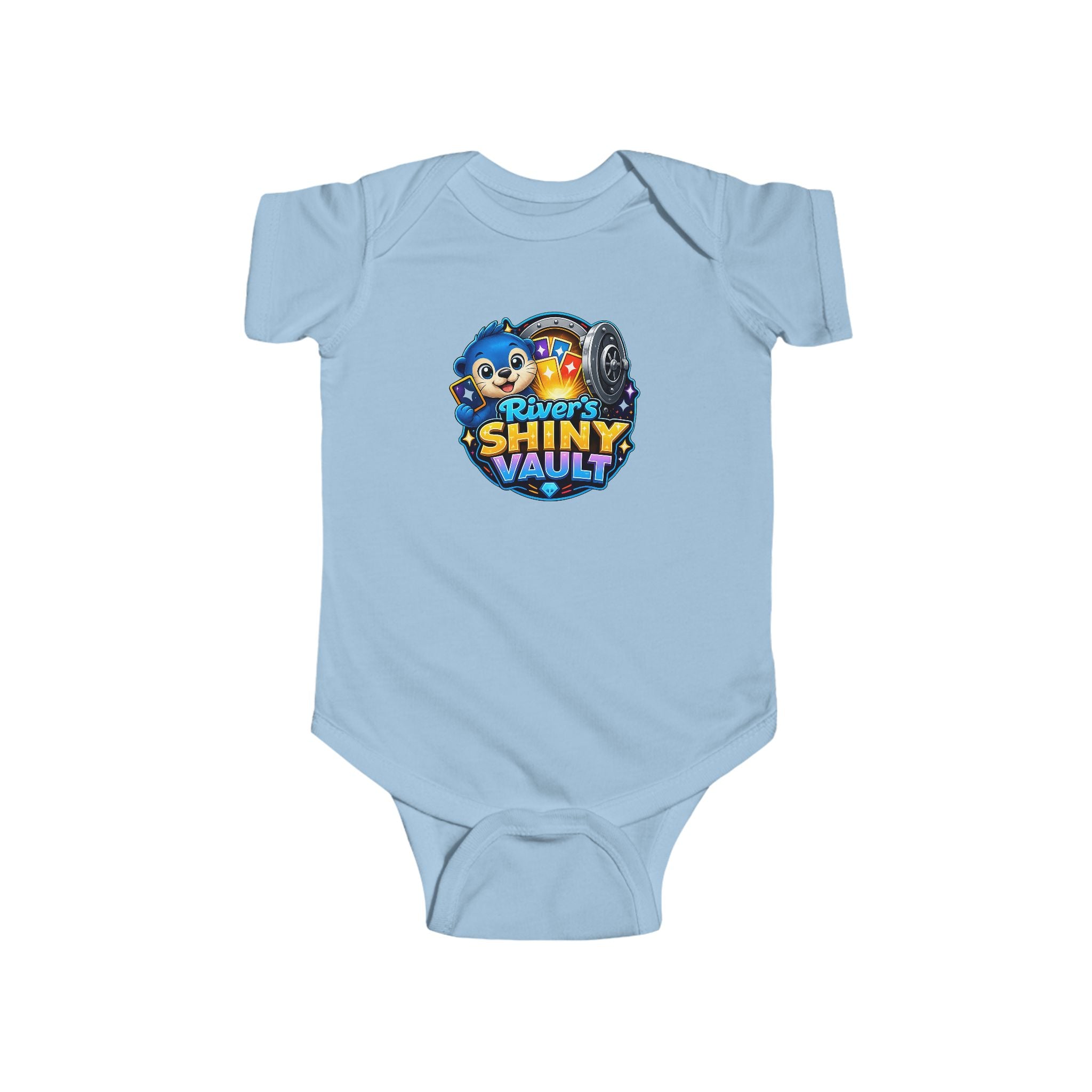 Young Infant Bodysuit — "River's Shiny Vault" Cute Cartoon Treasure Graphic