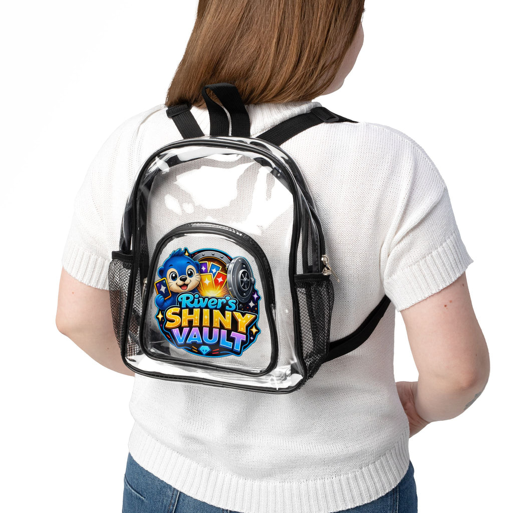 Fun Clear Stadium Backpack — River's Shiny Vault Logo Clear School Backpack