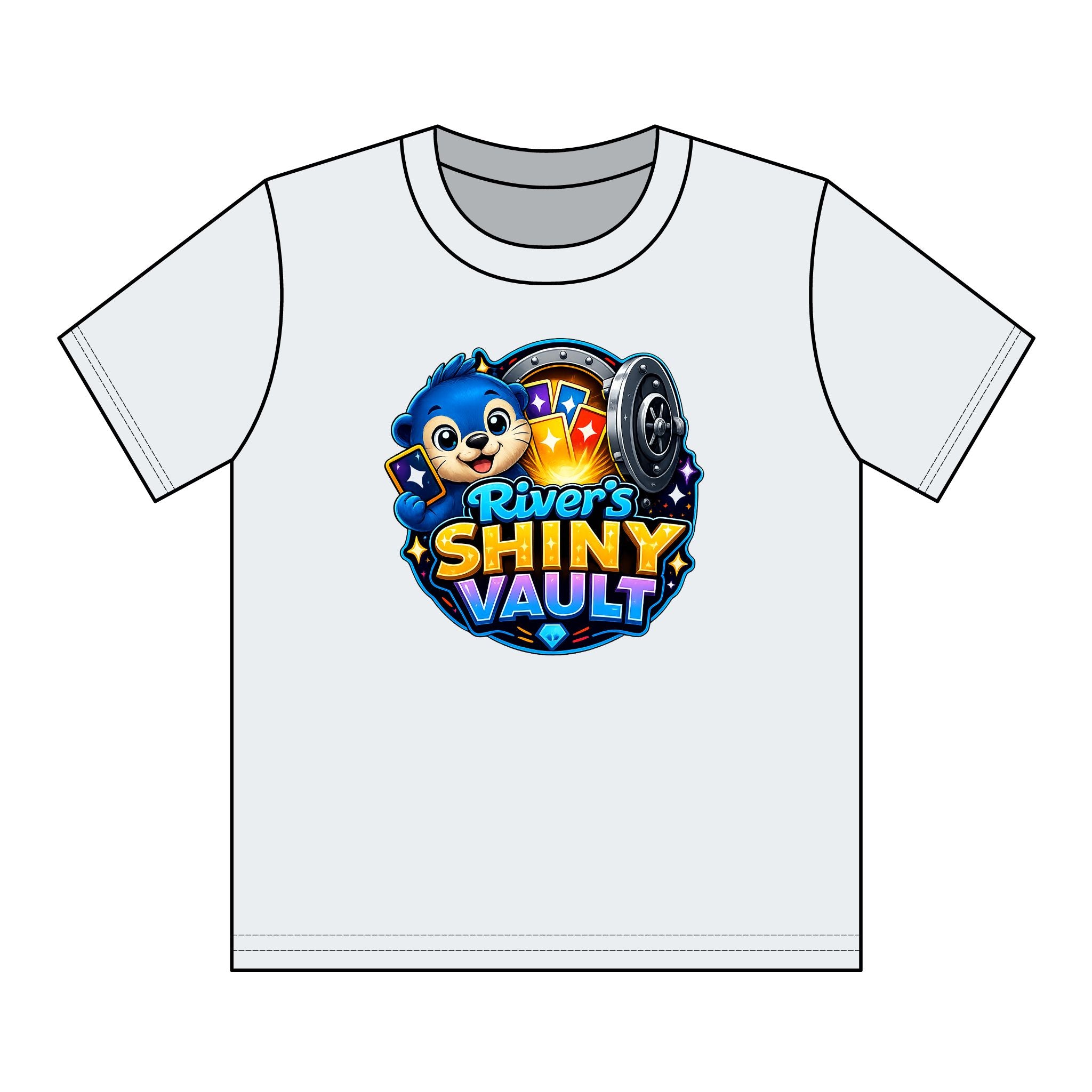 Cute Kids "River's Shiny Vault" Graphic Tee – Cute Treasure Chest Mascot Shirt