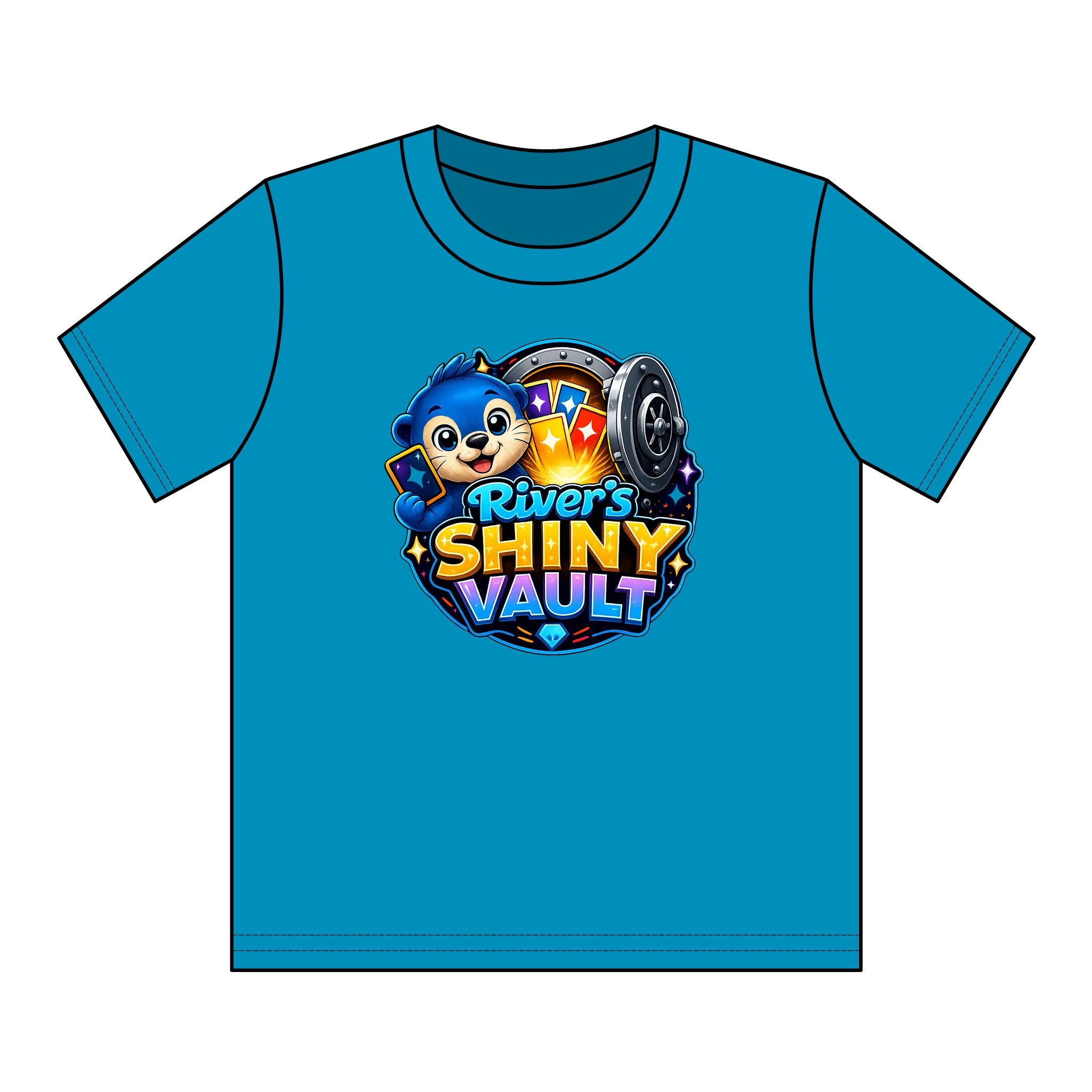 Cute Kids "River's Shiny Vault" Graphic Tee – Cute Treasure Chest Mascot Shirt