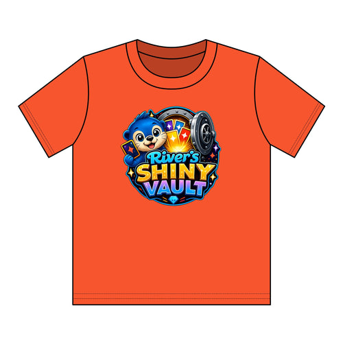 Cute Kids "River's Shiny Vault" Graphic Tee – Cute Treasure Chest Mascot Shirt
