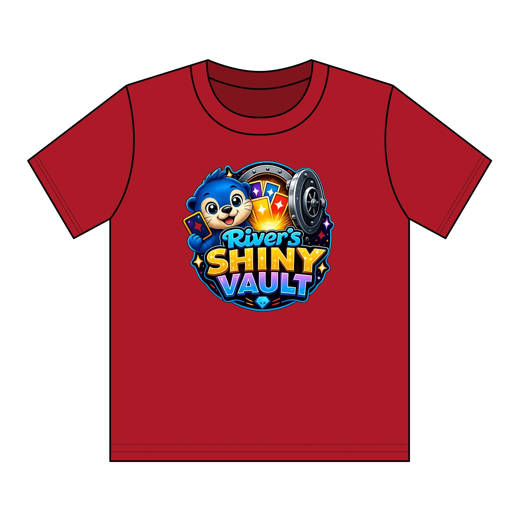 Cute Kids "River's Shiny Vault" Graphic Tee – Cute Treasure Chest Mascot Shirt