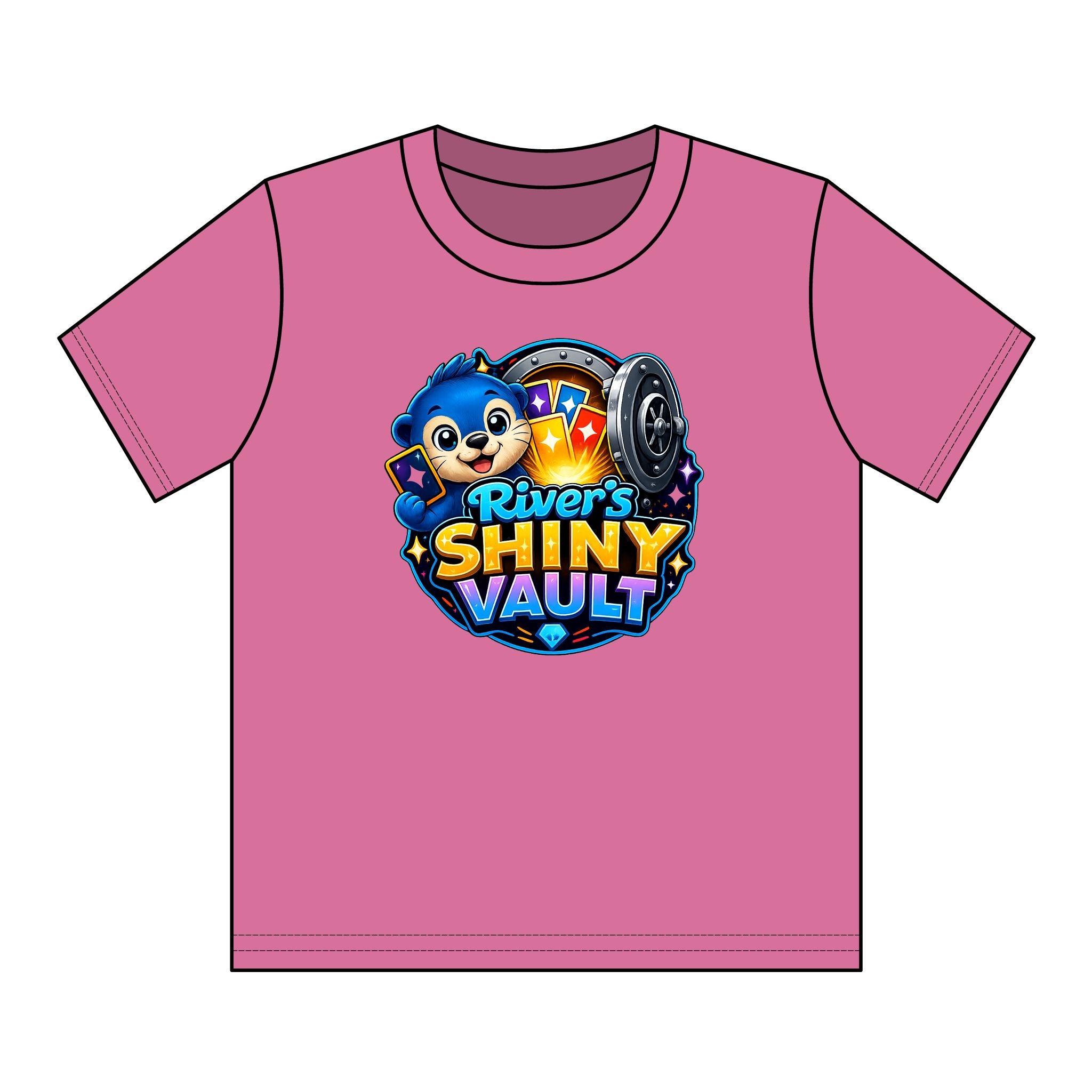 Cute Kids "River's Shiny Vault" Graphic Tee – Cute Treasure Chest Mascot Shirt