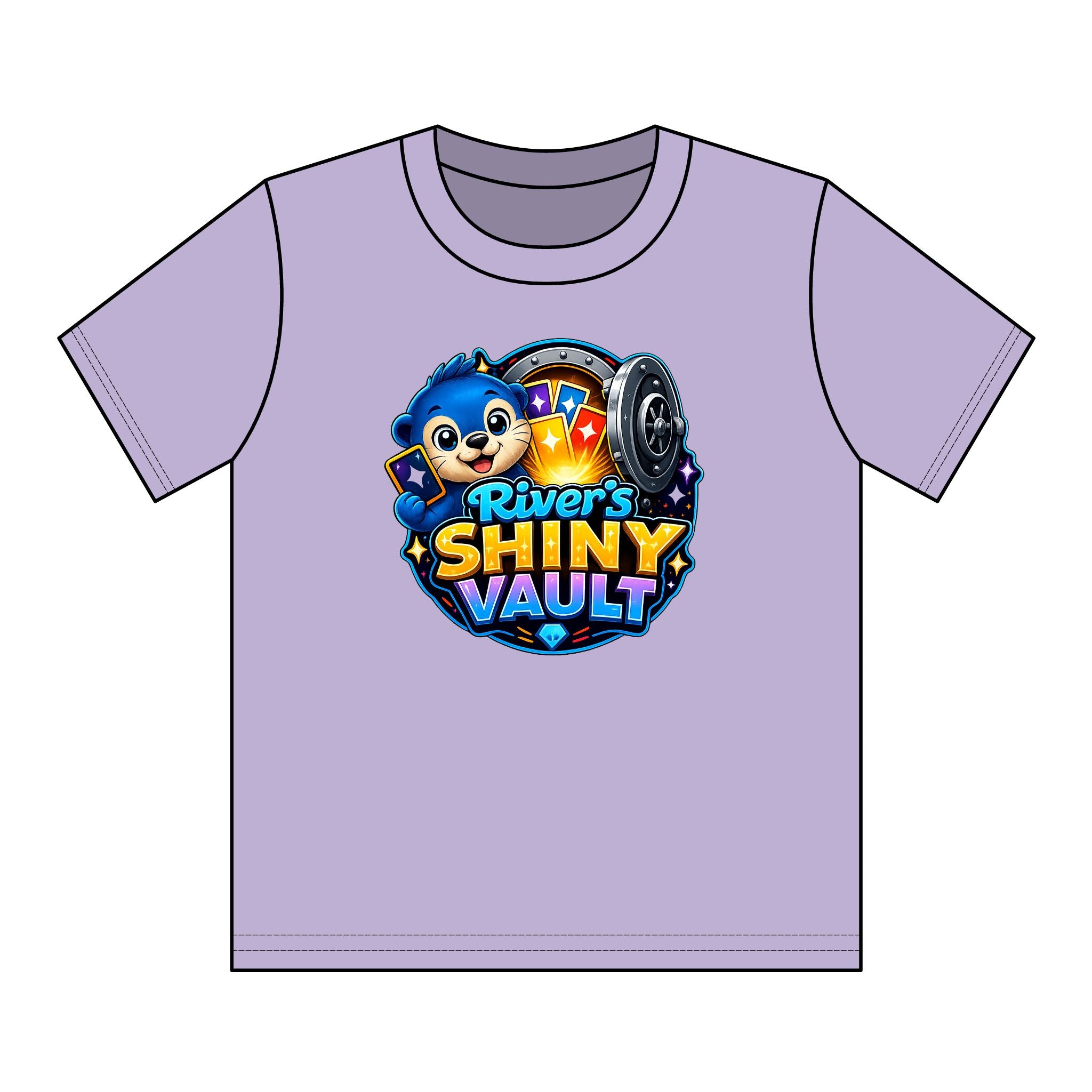 Cute Kids "River's Shiny Vault" Graphic Tee – Cute Treasure Chest Mascot Shirt