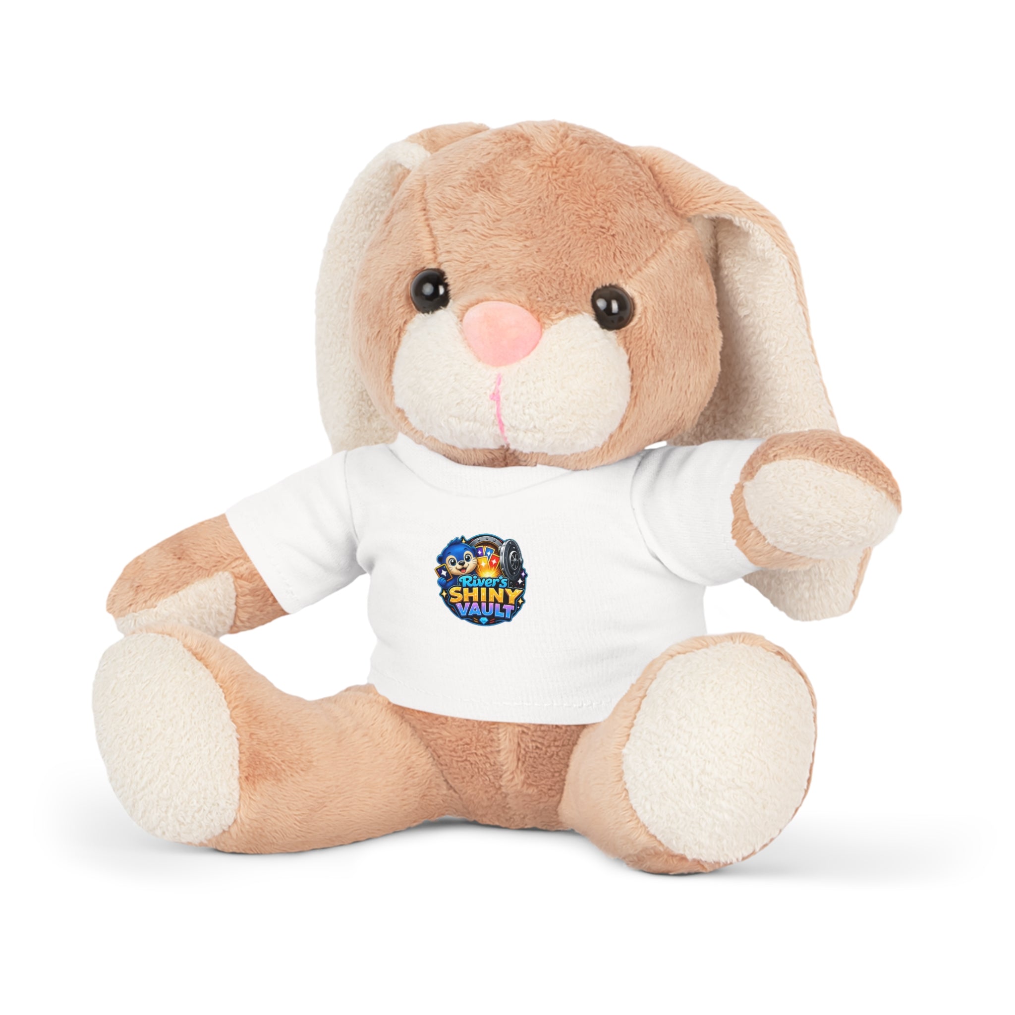 Fun River's Shiny Vault - Bear Plush with 'Toy' Cartoon T‑Shirt — Cute Gift for Kids & Collectors