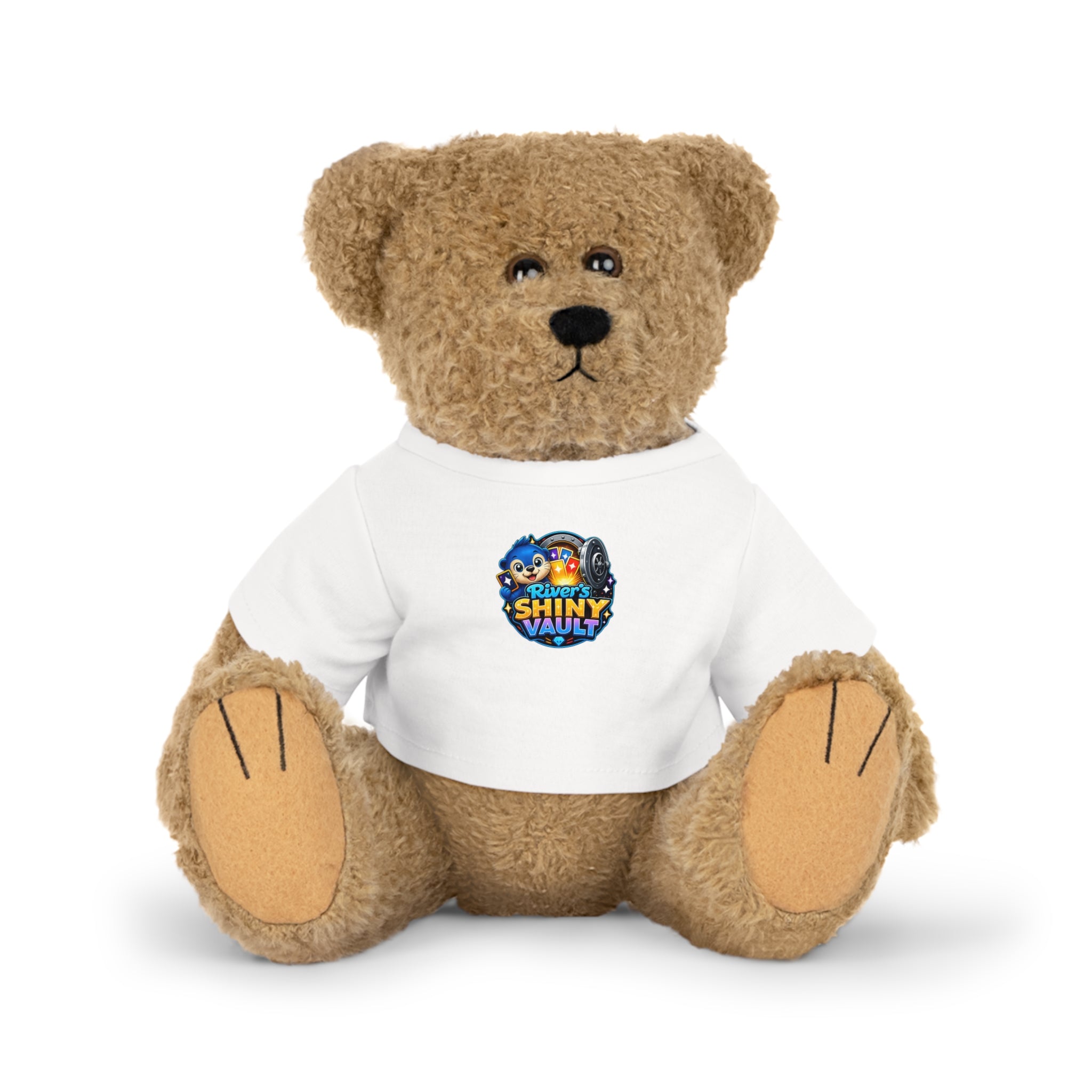 Fun River's Shiny Vault - Bear Plush with 'Toy' Cartoon T‑Shirt — Cute Gift for Kids & Collectors