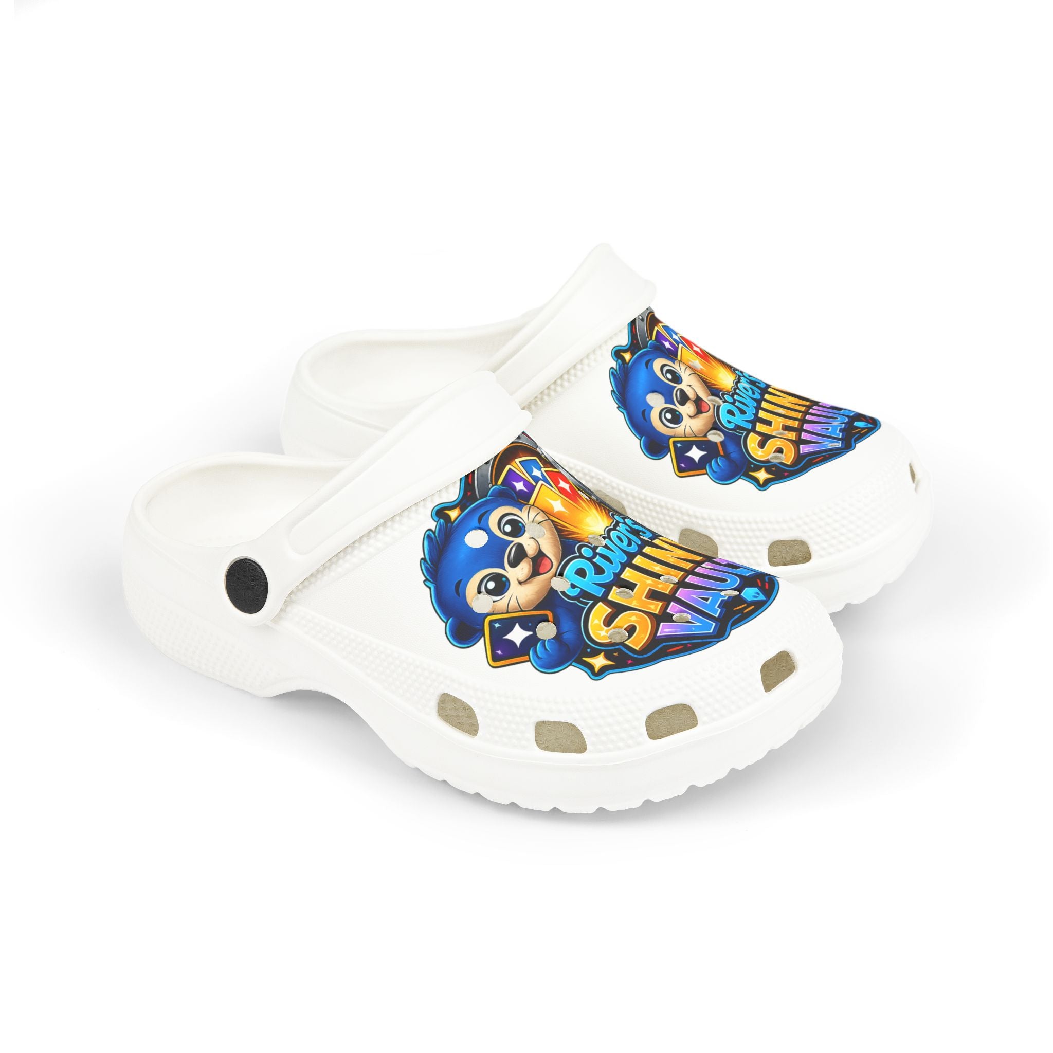 Cute Kids Foam Clogs — Colorful 'River's Shiny Vault' Logo