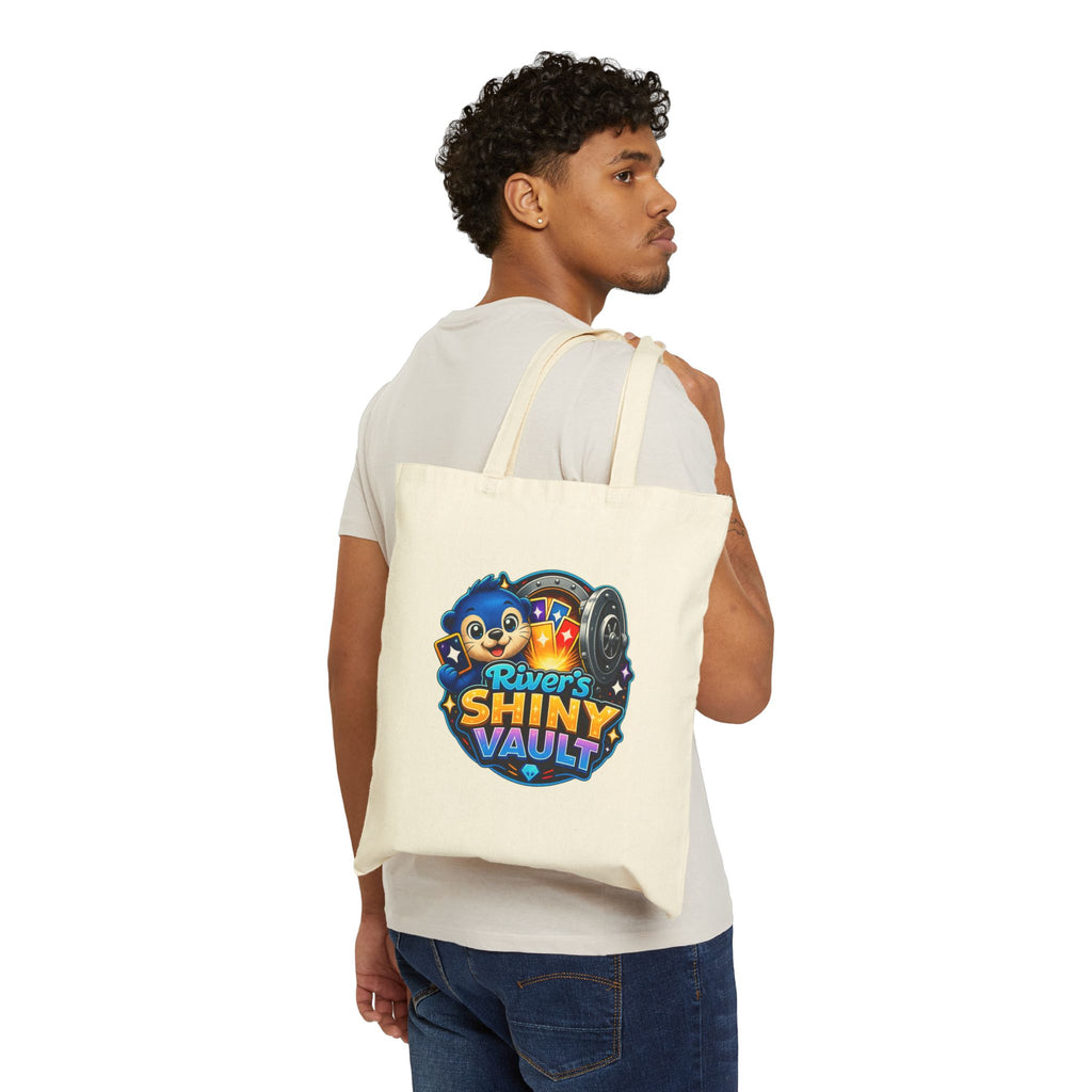 Fun River’s Shiny Vault Canvas Tote Bag — Cute Mascot Grocery/Book Bag