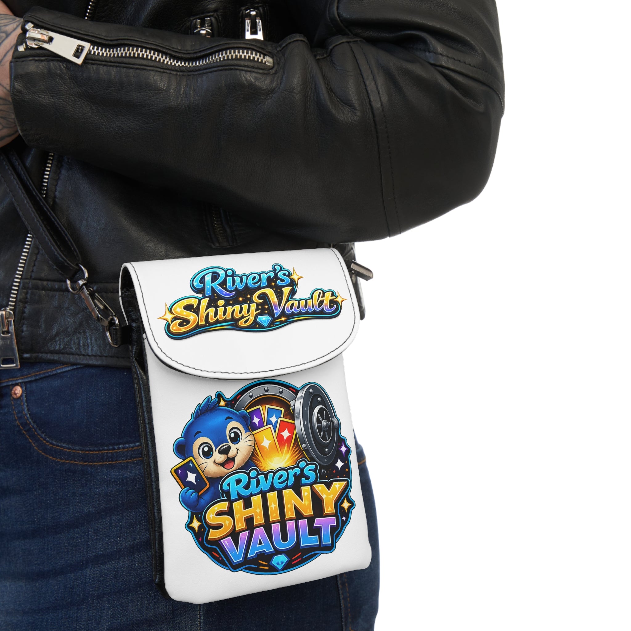 Cute Small Phone Wallet Crossbody — “River’s Shiny Vault” Cell Phone & Card Holder