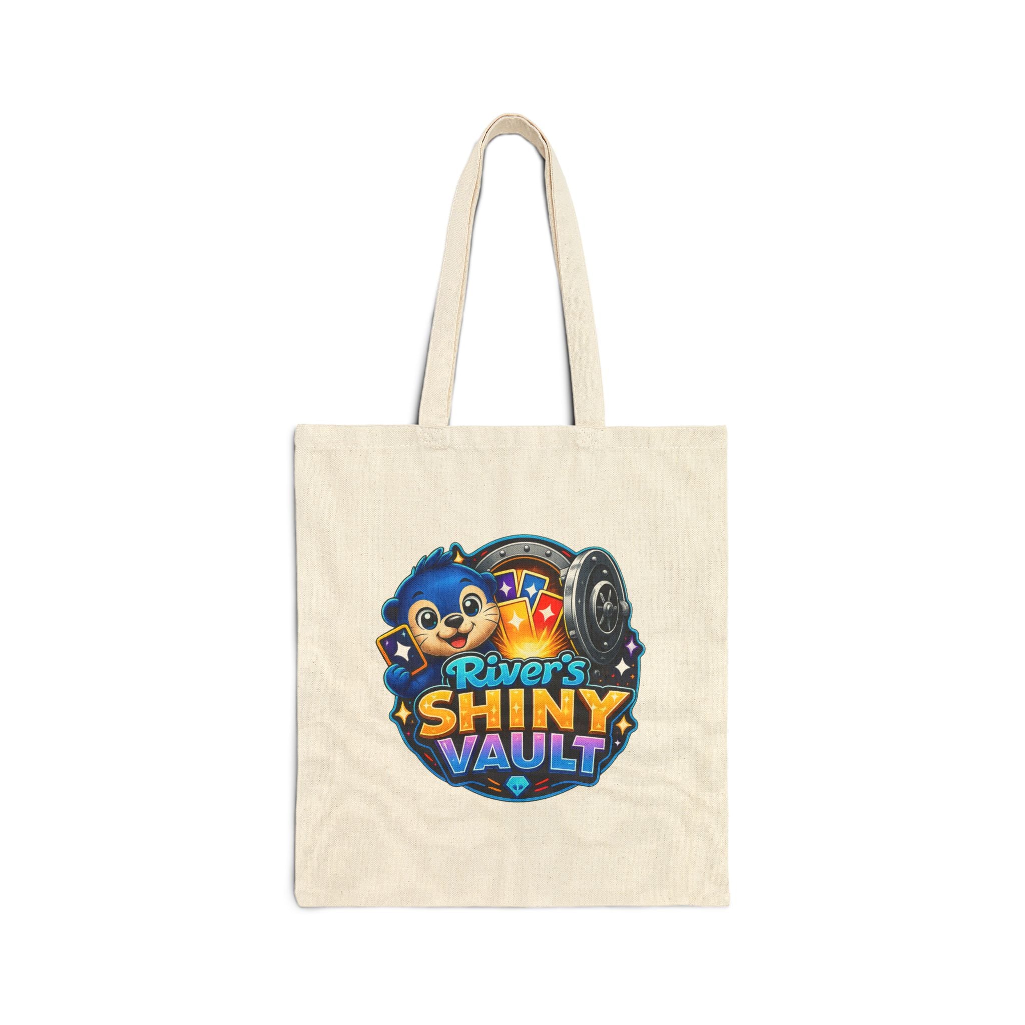 Fun River’s Shiny Vault Canvas Tote Bag — Cute Mascot Grocery/Book Bag