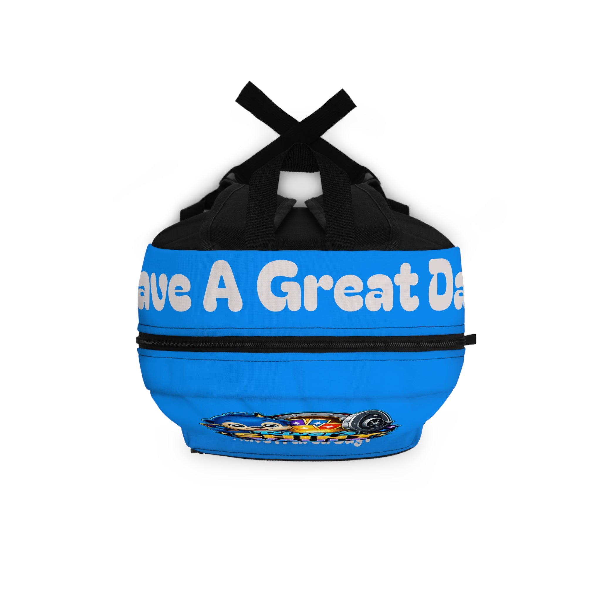 Backpack River’s Shiny Vault Blue — Cute Character School Bag (Includes 'Have A Great Day! Design)