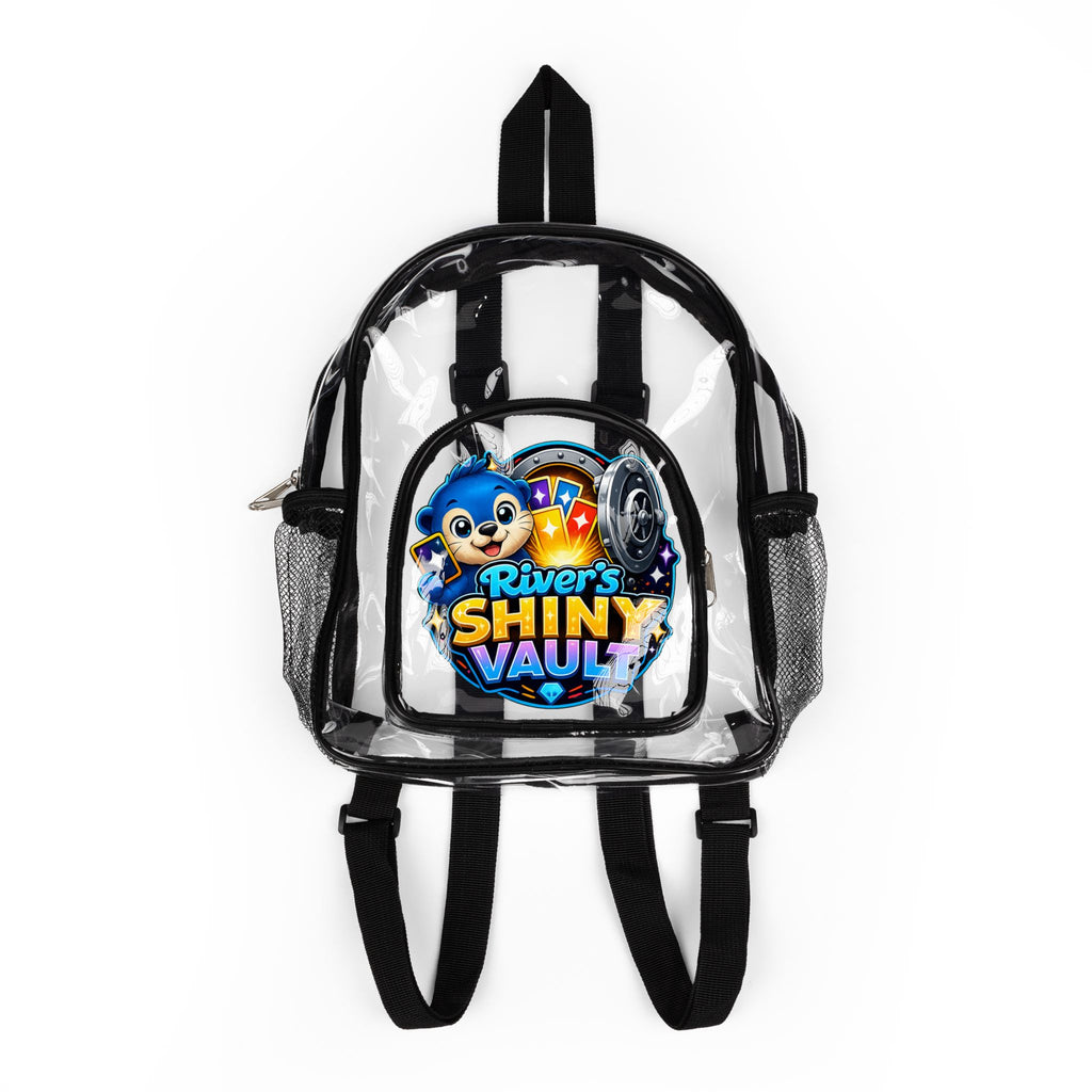 Fun Clear Stadium Backpack — River's Shiny Vault Logo Clear School Backpack