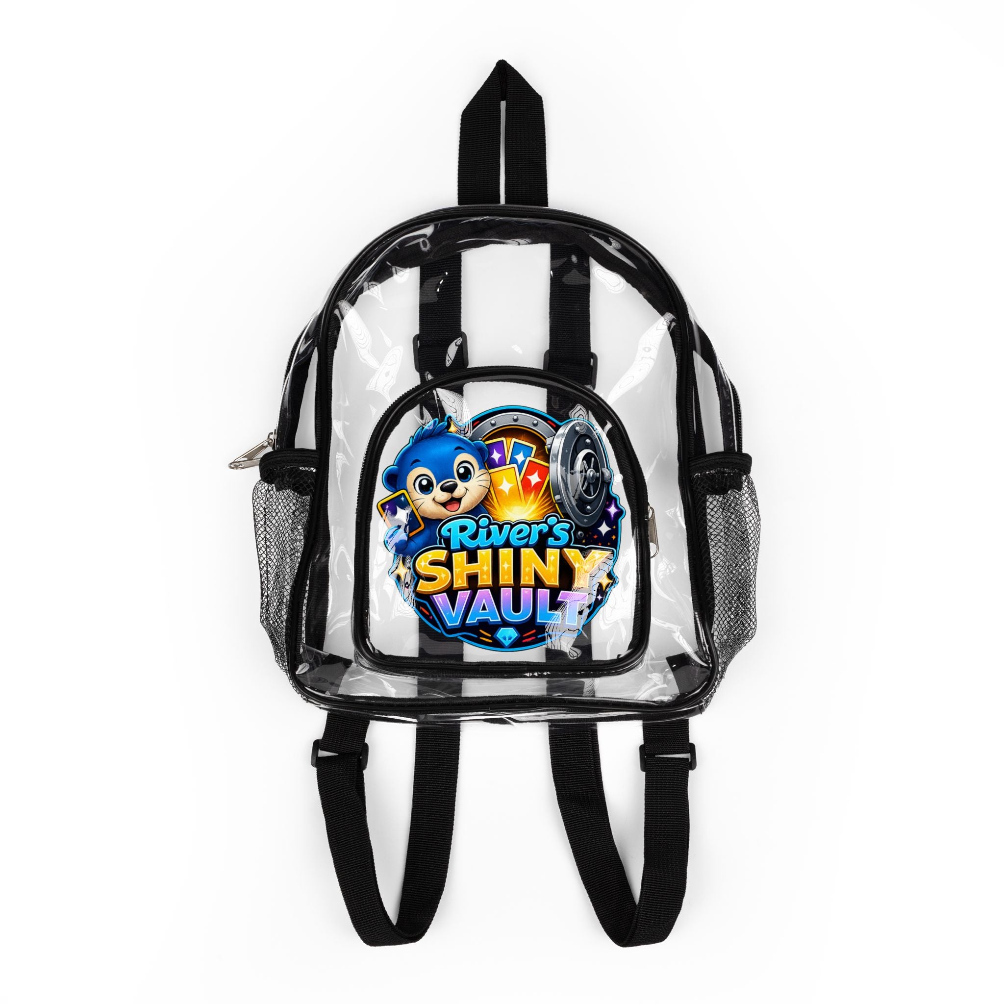 Fun Clear Stadium Backpack — River's Shiny Vault Logo Clear School Backpack